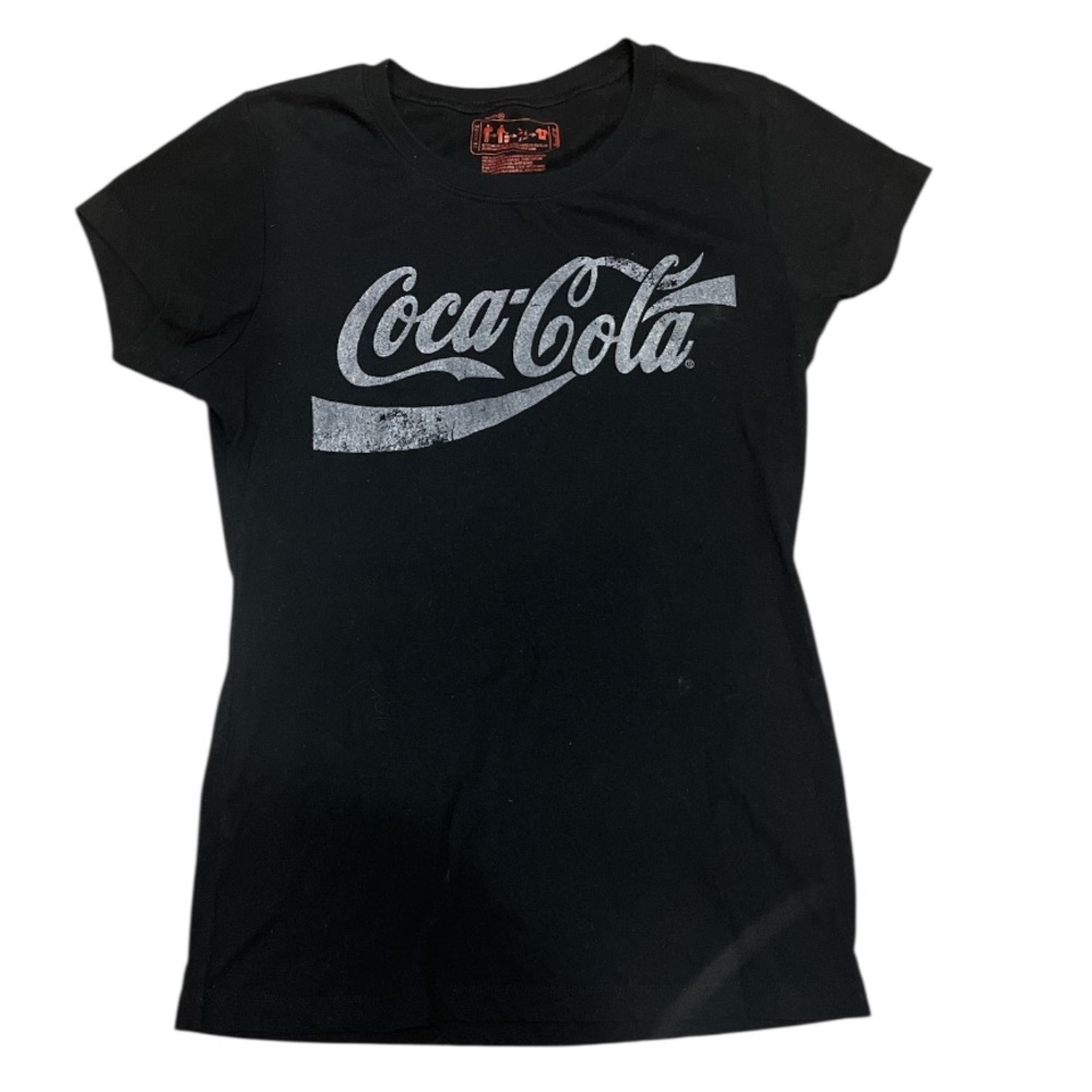 Coca Cola Black Short Sleeve Logo Tee with Distressed White Print